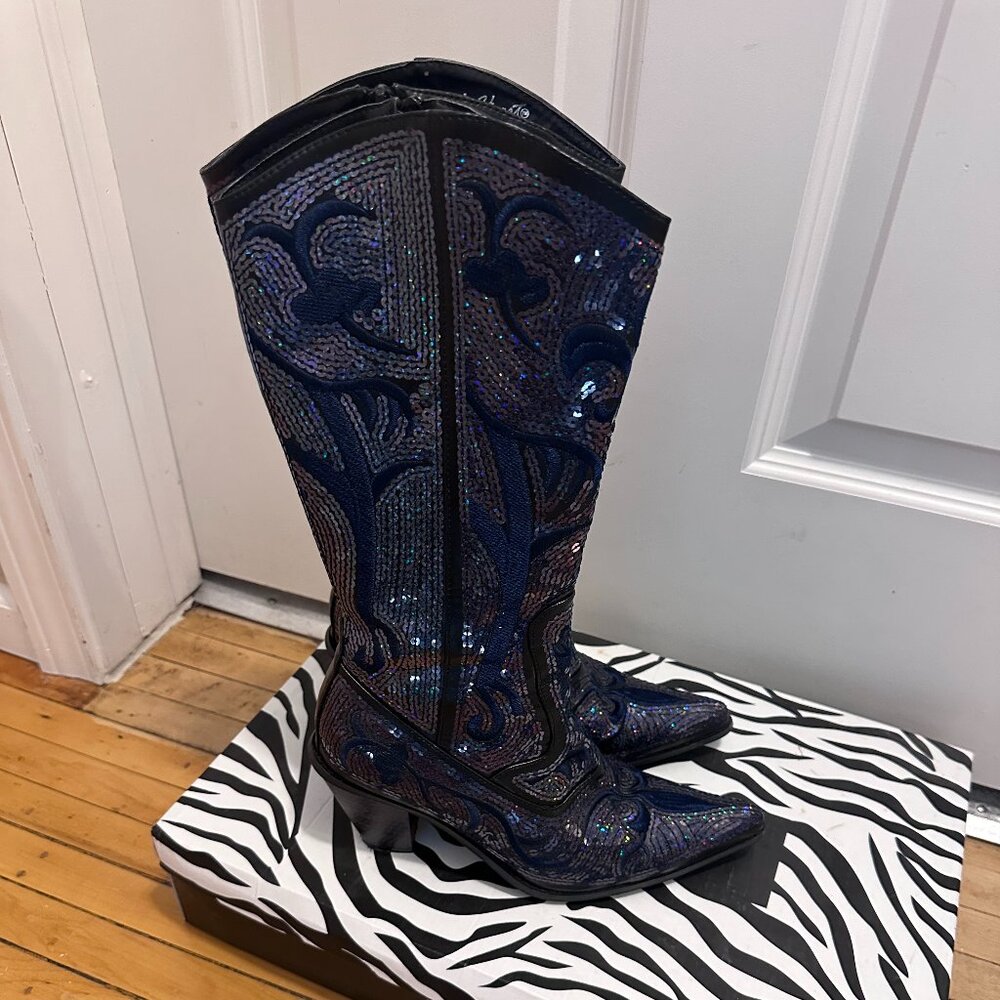 Helen's Heart Sequin Cowgirl Boots Navy Blue